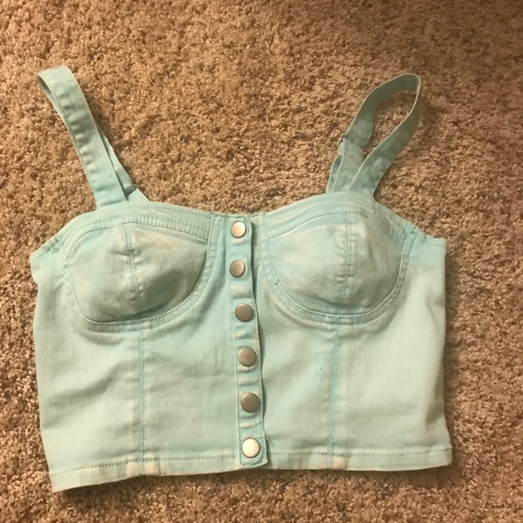 Teal button up crop top - Picture 4 of 6
